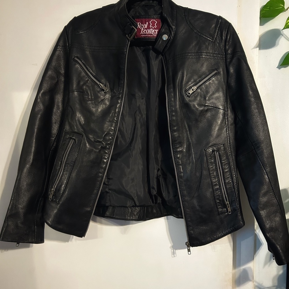 “Real Leather” black leather jacket